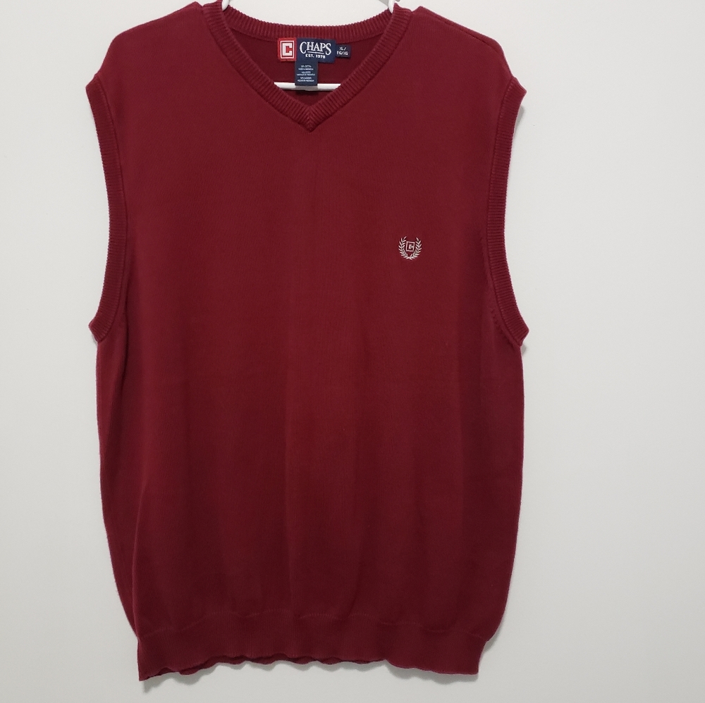 CHAPS Men's Xl Burgundy Sweater Vest 100% Cotton
